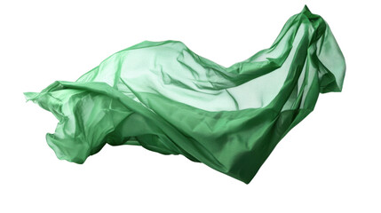 Green Crumpled Nylon Bag Floating Isolated on White Background – Plastic Waste Concept for Environmental Pollution and Recycling Themes