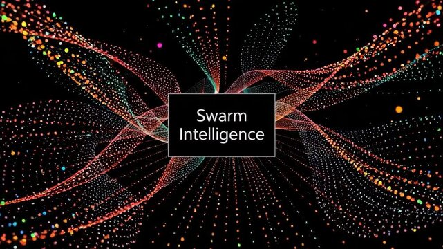 Swarm Intelligence visualization with converging data flows, symbolizing distributed AI coordination