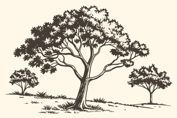 Obraz premium Set Trees. Hand drawn vector illustration 
