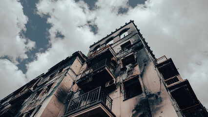 ruined street and destroyed houses the city war in Ukraine