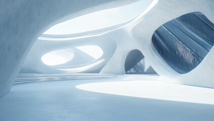 Abstract, light-filled, concrete interior