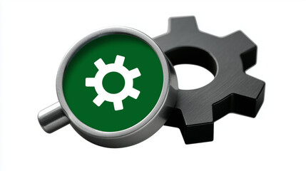 Illustration of a green cog in a circle and a gray cog behind it