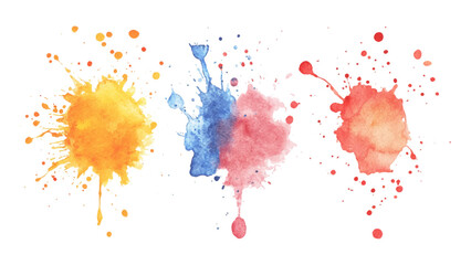 Three watercolor stock brush on white background. Set of watercolor circles multicolored, Colors watercolor paint stains vector backgrounds.