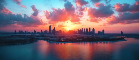 City Skyline at Sunset Over Water