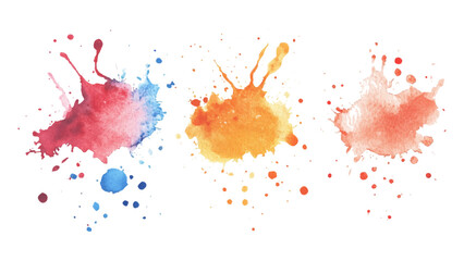 Three watercolor stock brush on white background. Set of watercolor circles multicolored, Colors watercolor paint stains vector backgrounds.