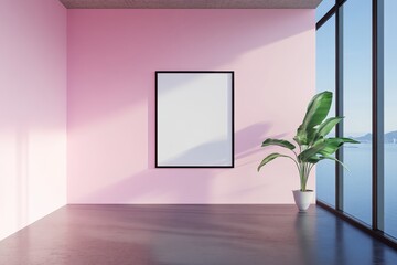 Pink room, blank art, ocean view