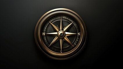Ornate gold compass on black background