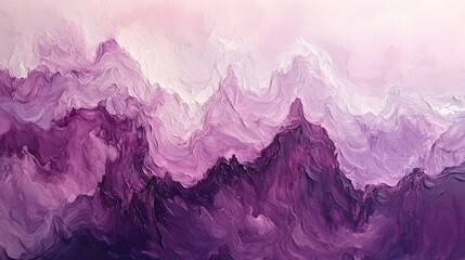 Obraz premium Abstract purple mountain landscape painting with textured brushstrokes, showing a range of shades from light lavender to deep violet