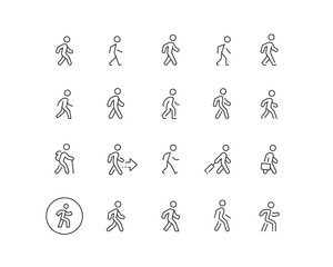Walking Figures Icon collection containing 20 editable stroke icons. Perfect for logos, stats and infographics. Edit the thickness of the line in Adobe Illustrator (or any vector capable app).
