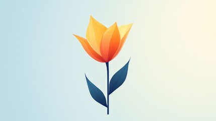 Orange-yellow stylized tulip on a light blue background