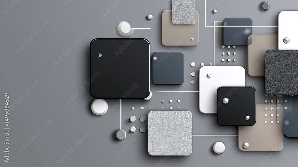 Poster abstract geometric pattern features a black and white gradient with layered shapes, suitable for var