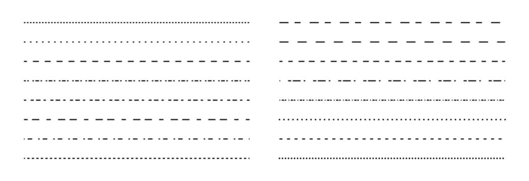 Set of dashed, dotted lines. Different lines for notebook pages, divider border