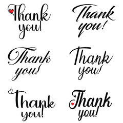 Black thank you lettering font vector on white background. Handwritten inscription of thank you. Thank you card. Vector illustration. 