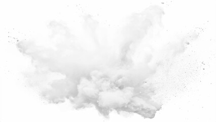 Bright white paint color powder explosion. Gray powder explosion with dark colors isolated white background.