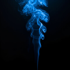 Fototapeta premium Abstract blue smoke swirls against a black background. Dynamic smoke formations with a vibrant blue hue. Abstract art photo suitable for various uses.