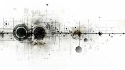 Abstract monochromatic background design featuring geometric shapes, lines, dots, and textures for creative projects and digital applications