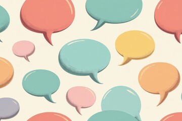 Seamless speech bubble pattern; pastel colors, whimsical design, illustration, abstract