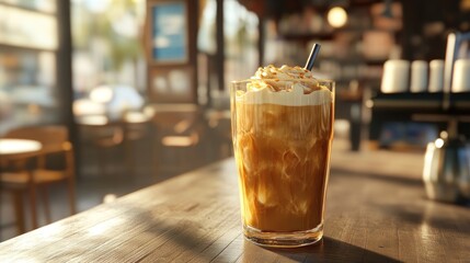 Iced Caramel Latte in Cafe