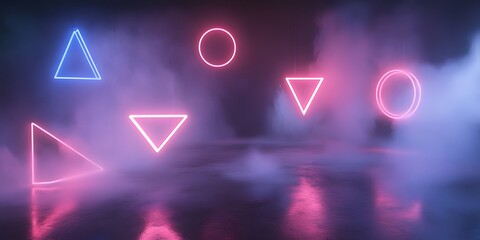 Naklejka premium Neon geometric shapes in a smoky space