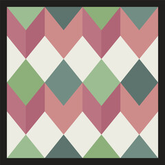 Abstract Geometric Pattern with Dusty Rose Green and Teal