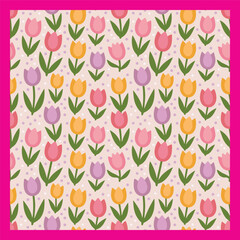 Pastel Tulips Spring Floral Pattern Background
