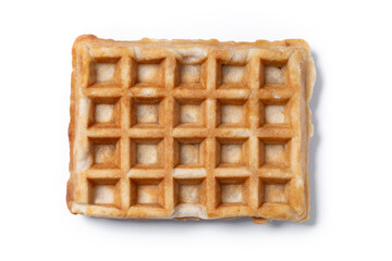 Golden Brown Belgian Waffle Isolated on White Background. Top view