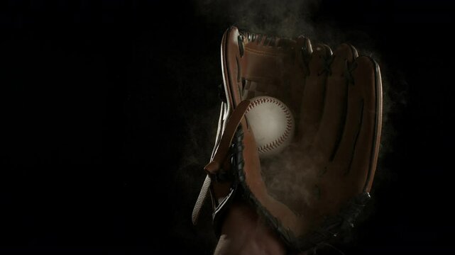 Ultra Slow Motion Baseball Catch. Ball Landing in Glove at 1000fps.