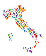 Colorful human icons form the shape of italy map