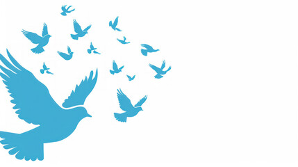 Blue Birds in Flight, Symbolizing Freedom and Nature, Against a Simple White Background, Ideal for Various Creative Projects and Designs