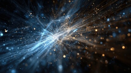 Naklejka premium Abstract blue and gold particle background. Perfect for technology, science, or fantasy designs. Ideal for websites, banners, and presentations.