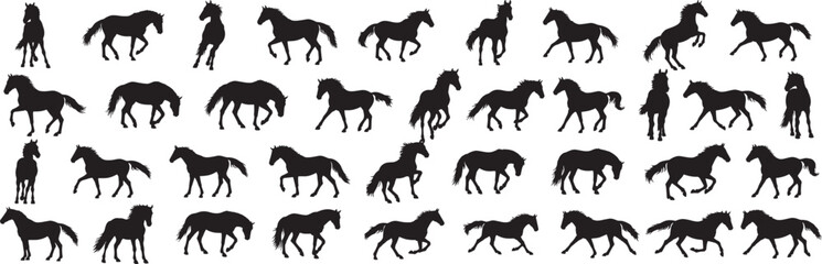 Horse silhouettes vector collection running jumping standing isolated equestrian animal design graphic set
