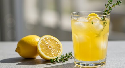Fototapeta premium Refreshing Yellow Lemonade with Thyme
