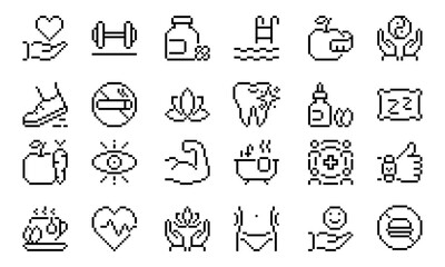 Wellness Line Editable Icons set. Related icons: healthcare, medical, yoga, lifestyle, and more. Vector illustration 