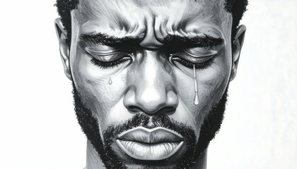Black Man Crying, Emotional Portrait, Grief - Mental health awareness