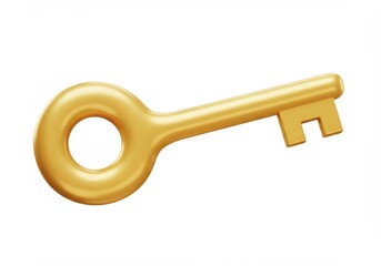 3D Illustration of Golden key illustration isolated on white background, a symbol of security