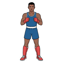 An African-American athlete stands against a white background wearing athletic gear. Vector illustration on the theme of sports