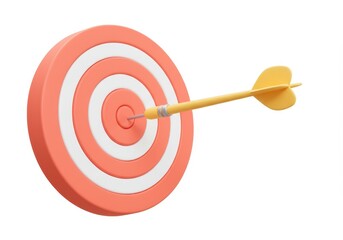 3D Illustration of Dart hitting the center of a target isolated on white background