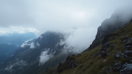 Fototapeta premium Cloudy Mountain Peaks Wallpaper