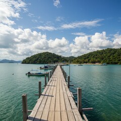 Fototapeta premium Wooden Pier Extending to Tropical Island