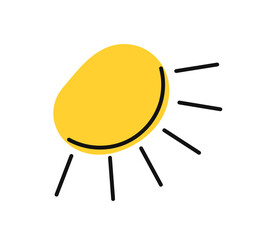 Sun symbol doodle style icon. Line art drawing. Vector illustration.