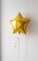 Gold Star Balloon Isolated on White Background, Shiny Helium Foil Balloon, Party Decoration, Festive Event Accessory, Celebration Symbol, Metallic Golden Balloon

