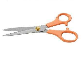 3D Illustration of Orange handled scissors with silver blades isolated on white background