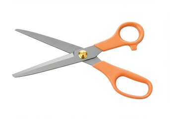 Fototapeta premium 3D Illustration of Orange handled scissors with silver blades isolated on white background