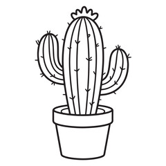 Potted Cactus Line Art Illustration