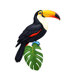 Fototapeta premium Vibrant toucan perched on lush tropical leaf