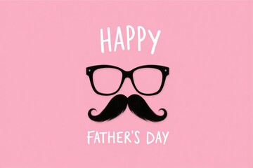 pair of glasses and a mustache on a pink background with the words happy fathers day