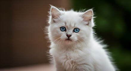 Fototapeta premium Adorable White Kitten with Blue Eyes