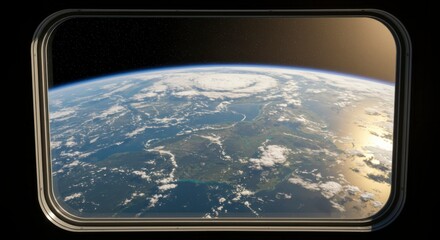 Naklejka premium Earth seen from space through a spacecraft window
