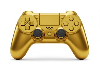 3D Illustration of Golden game controller isolated on white background for digital entertainment
