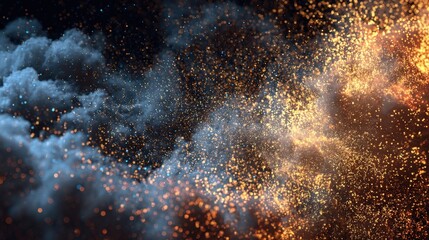 Abstract cosmic background with gold and blue glitter particles. Perfect for festive designs, website banners, and digital art projects. Ideal for commercial use.